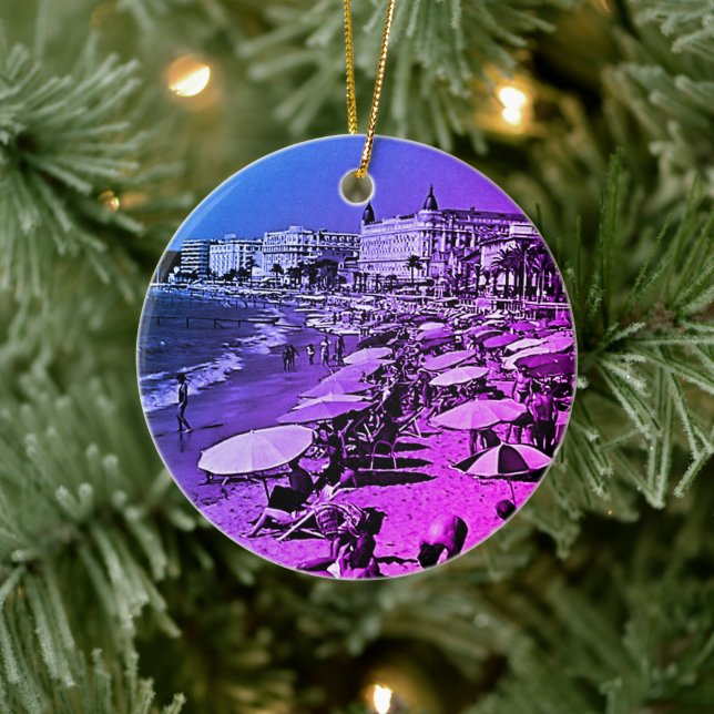 Vintage Frankrike Cannes, stranden Julgransprydnad Keramik (Träd)