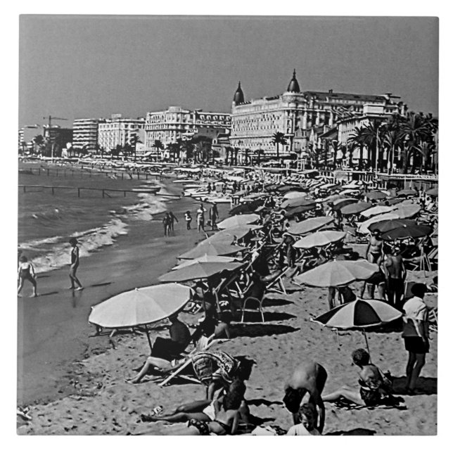 Vintage Frankrike Cannes, stranden Kakelplatta (Framsidan)