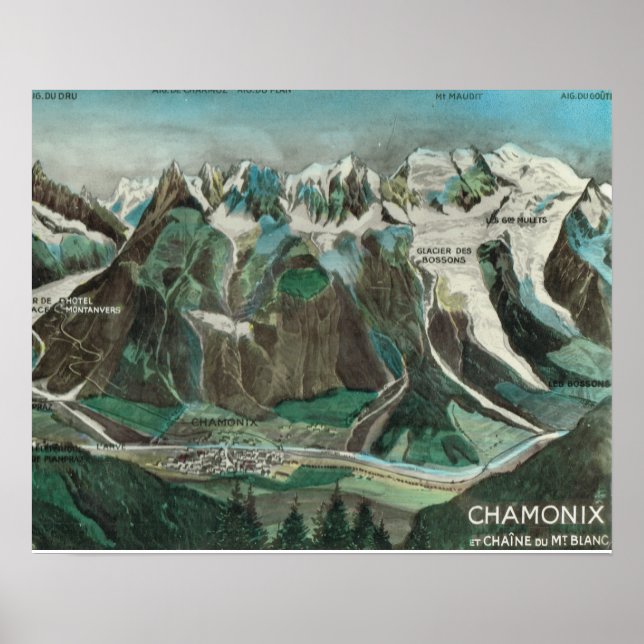 Vintage Frankrike, Chamonix Mont Blanc Poster (Framsidan)