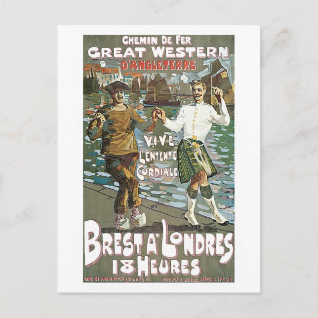 Vintage Frankrike England Tåg Travel Ad Vykort (Framsida)