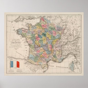 Vintage Frankrike Karta (1842) Poster