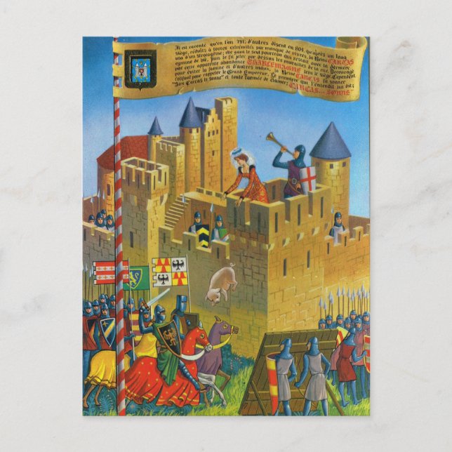 Vintage Frankrike Medieval Carcassonne Vykort (Framsida)