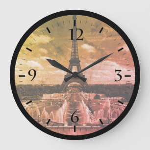 Vintage Frankrike Paris Fontaines Torn Eiffel Larg Stor Klocka