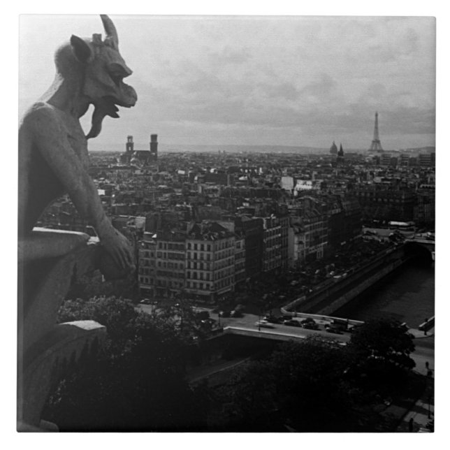 Vintage Frankrike Paris Notre Dame Cathedral djävu Kakelplatta (Framsidan)