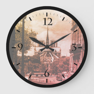 Vintage Frankrike Paris notre dame saint louis ö Stor Klocka