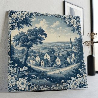Vintage Frankrike Sceneri Blommig Ram Toile De Jou Kakelplatta