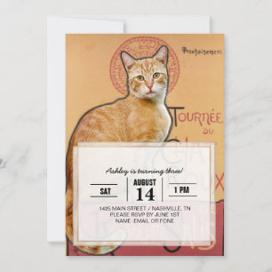 Vintage Fransk Affisch Stil Orange Katt Inbjudningar