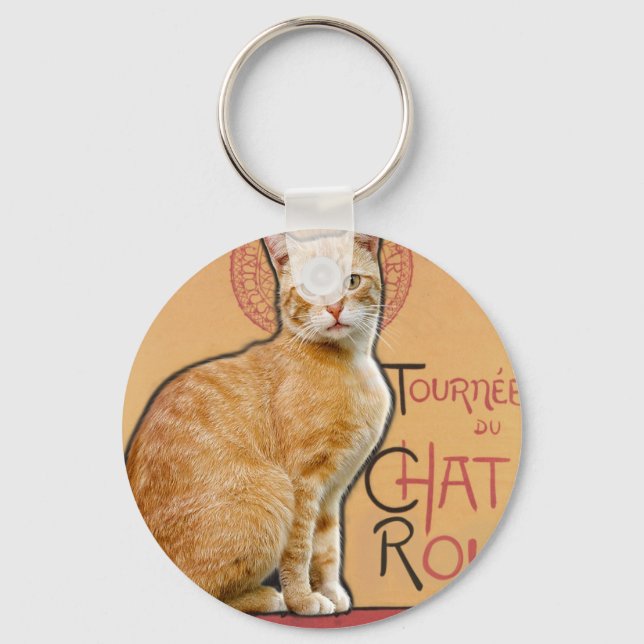 Vintage fransk affisch stil orange katt nyckelring (Framsida)