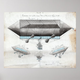 Vintage Fransk Airship Illustration Poster