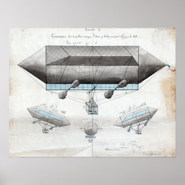 Vintage Fransk Airship Illustration Poster (Framsidan)