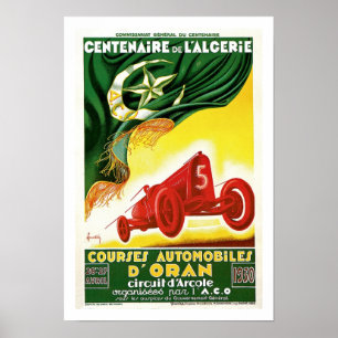Vintage Fransk Algerian Auto Tävling AD Poster