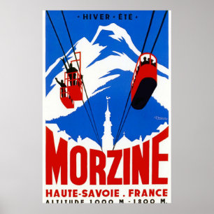 Vintage Fransk Alpernas Gondola Winter sport ski a Poster
