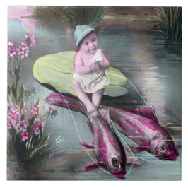 Vintage Fransk April Fool Postcard Kakelplatta