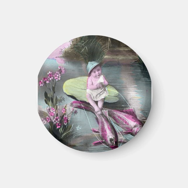 Vintage Fransk April Fool Postcard Magnet (Framsidan)