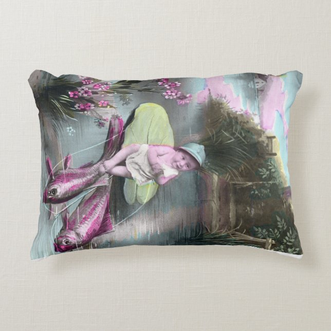 Vintage Fransk April-kort Prydnadskudde (Framsidan)