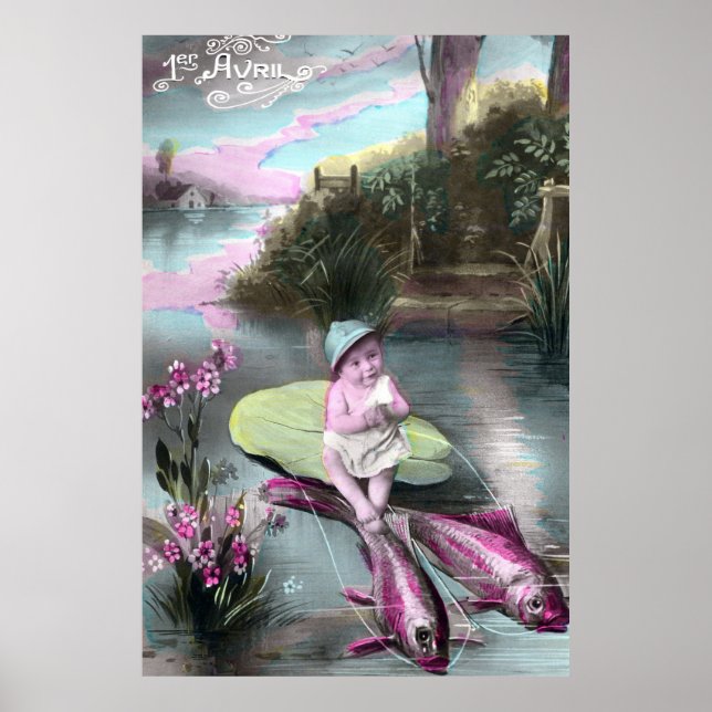 Vintage fransk aprilskämt-postkort poster (Framsidan)