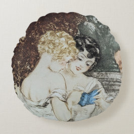 Vintage Fransk Art Deco Louis Icart: Secrets Rund Kudde