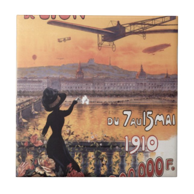 Vintage Fransk Aviation Kakelplatta (Framsidan)