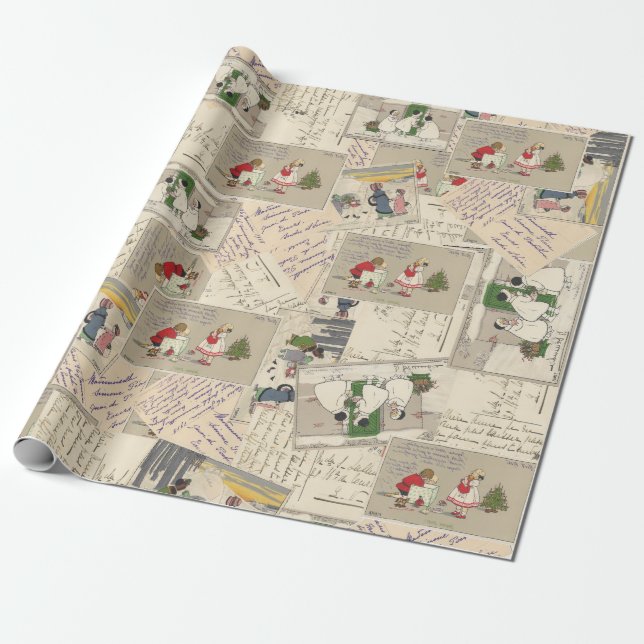 Vintage Fransk Barn jul Presentpapper (Utrullad)
