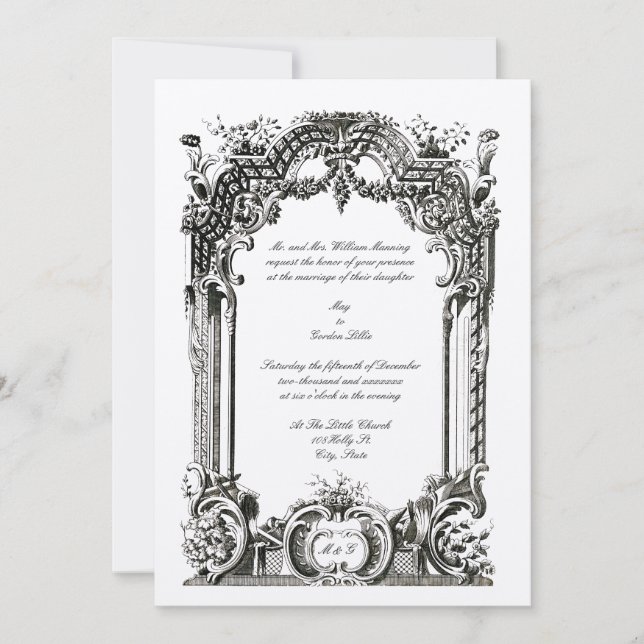 Vintage Fransk Baroque Rococo Bröllop Inbjudningar (Framsida)