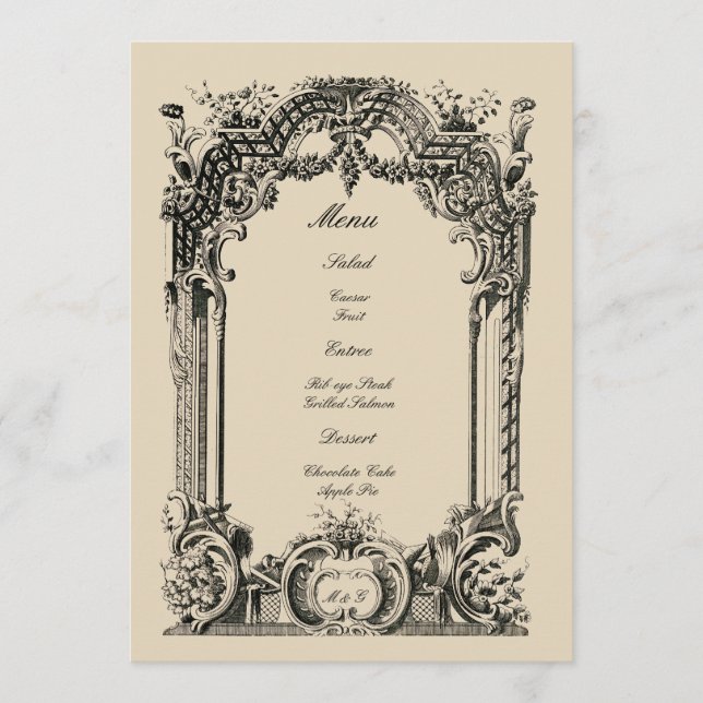 Vintage Fransk Baroque Rococo Bröllop Meny (Framsida)