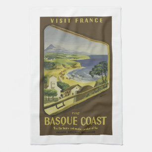 Vintage Fransk Baskien Kusten tåg reseaffisch, Kökshandduk