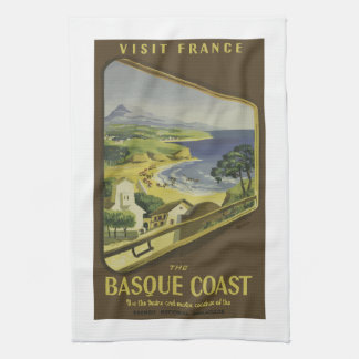 Vintage Fransk Baskien Kusten tåg reseaffisch, Kökshandduk