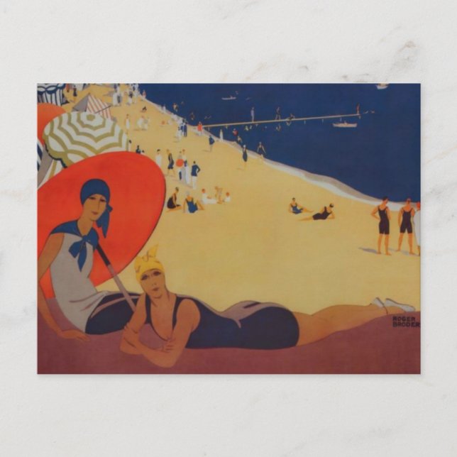 Vintage Fransk Beach Travel Annons Vykort (Framsida)