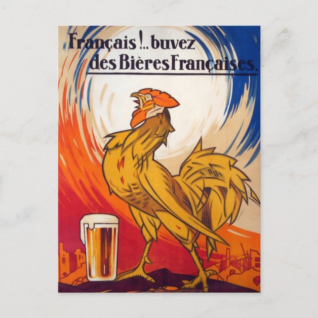 Vintage Fransk Beer Annons Postcard Vykort (Framsida)
