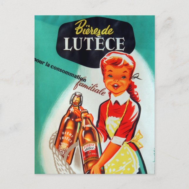 Vintage Fransk Beer Annons Vykort (Framsida)