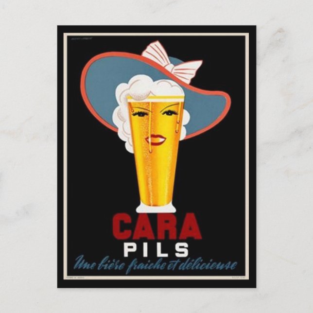 Vintage Fransk Beer Annons Vykort (Framsida)