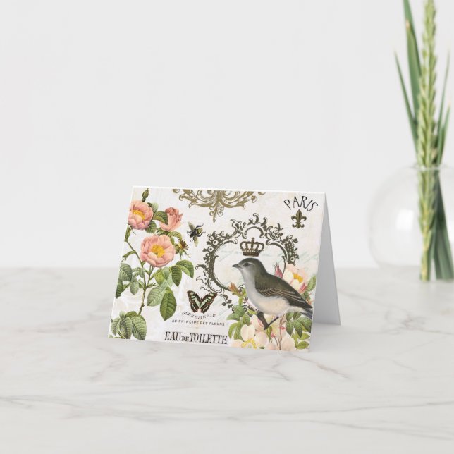 Vintage Fransk Bird med krona notecard Kort (Framsida)