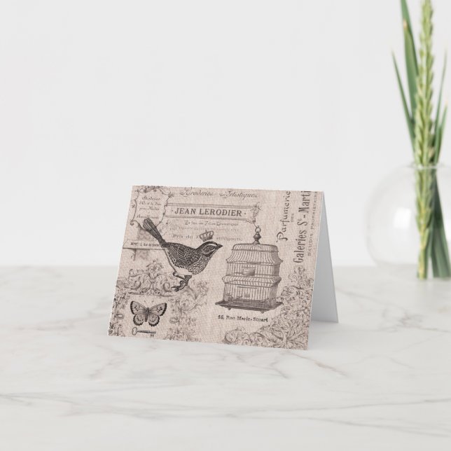 Vintage Fransk Bird notecard Kort (Framsida)