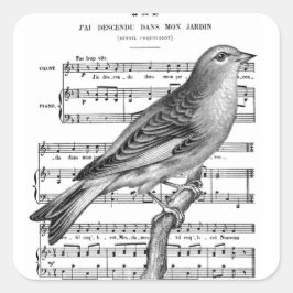 Vintage Fransk Bird Sång Music Square Stickers Fyrkantigt Klistermärke