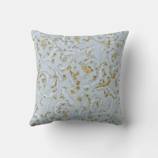 Vintage fransk blekblå guldscroll Elegant chic  Kudde (Baksida)