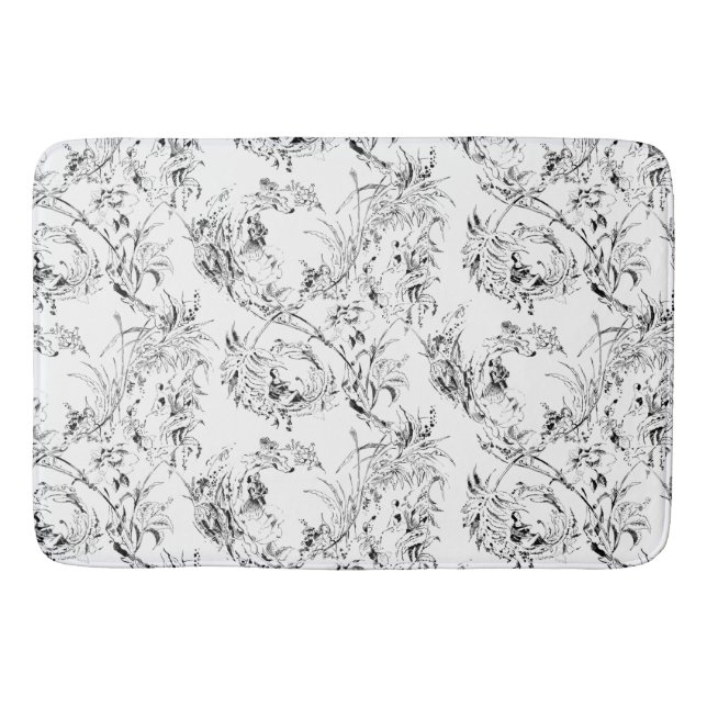 Vintage Fransk Blommigt Fantasy Toile-Black Badrumsmatta (Framsidan)