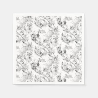Vintage fransk blomsterfantasi Toile-Svart