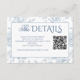 Vintage Fransk Blue Blommigt Toile QR-kodwebbplats Tilläggskort