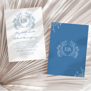 Vintage Fransk Blue Blommigt Vapensköld Monogram B Inbjudningar