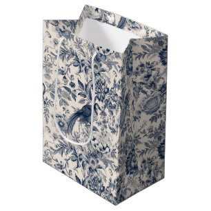 Vintage Fransk Blue Toile Fleurie