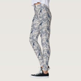Vintage Fransk Blue Toile Fleurie Leggings
