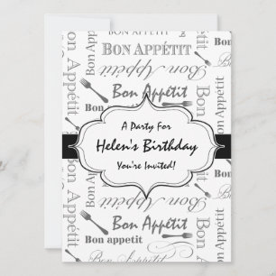 Vintage Fransk Bon Appetit Black and White Inbjudningar
