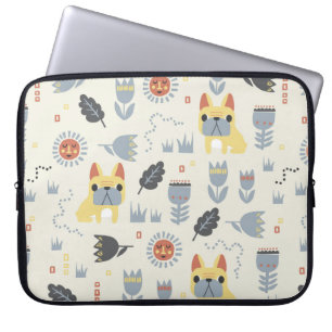 vintage Fransk bulldog och skandinaviska blommor Laptop Fodral