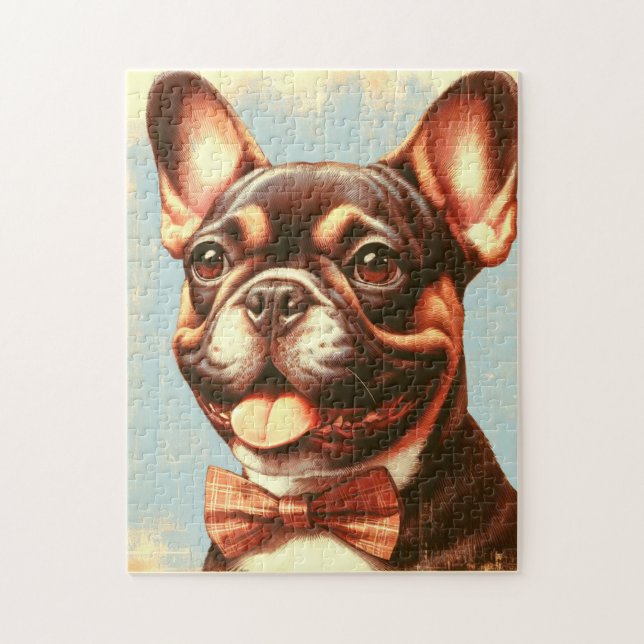 Vintage Fransk Bulldog Painting Porträtt Pussel (Vertikal)