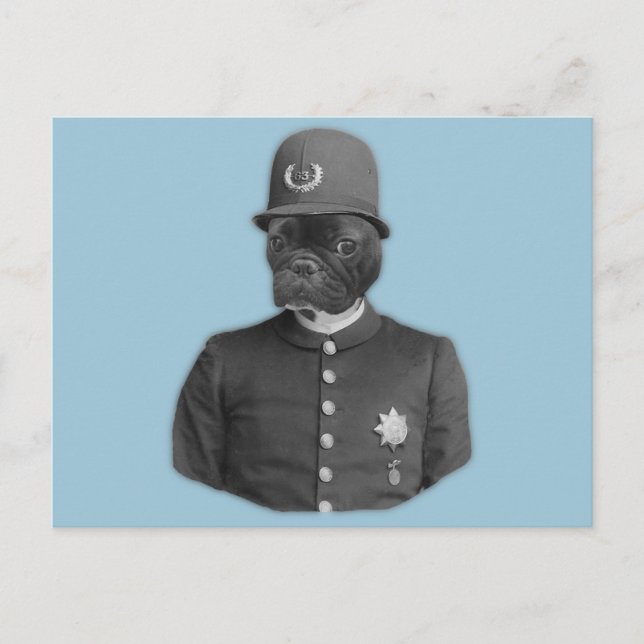 Vintage Fransk Bulldog Policeman Vykort (Framsida)