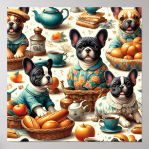 Vintage Fransk Bulldog Sömlös Poster