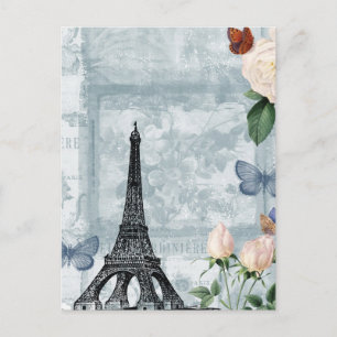 Vintage Fransk Butterflies och Rosor Vykort