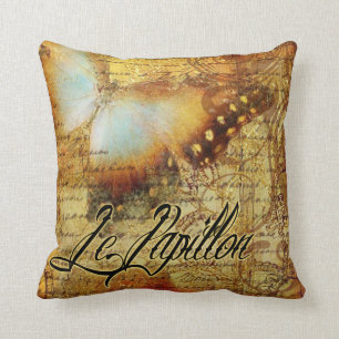 Vintage Fransk Butterfly Le Papillon Gult Kudde