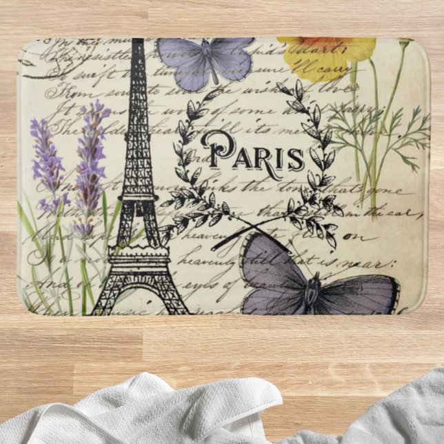 vintage fransk butterfly paris eiffel torn badrumsmatta (vintage rustic french butterfly paris eiffel tower bath mat)