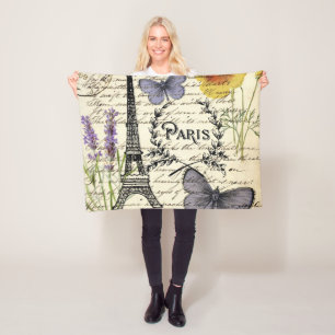 vintage fransk butterfly paris eiffel torn fleecefilt